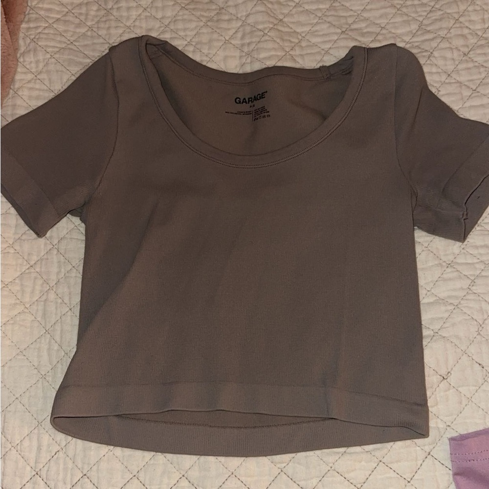 Garage Brown Fitted Crop T-Shirt Short Sleeve